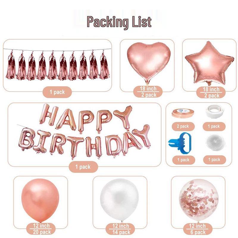 Rose Gold Birthday Party Sequin Tassel Backdrop and Balloon Set