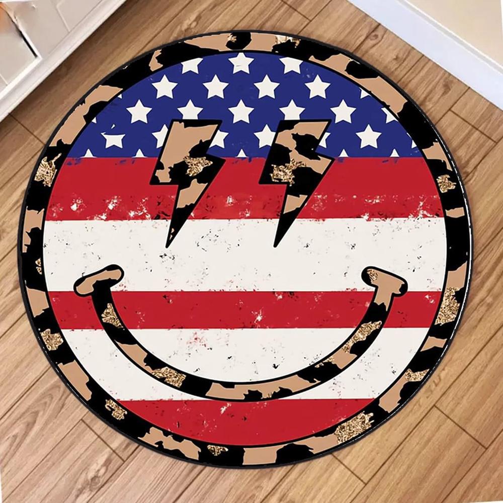 Modern Minimalist Round Pink Flower Mickey Smile Face Design Carpet Mat for Living Room Bedroom Home Decoration Rug Kitchen Mat