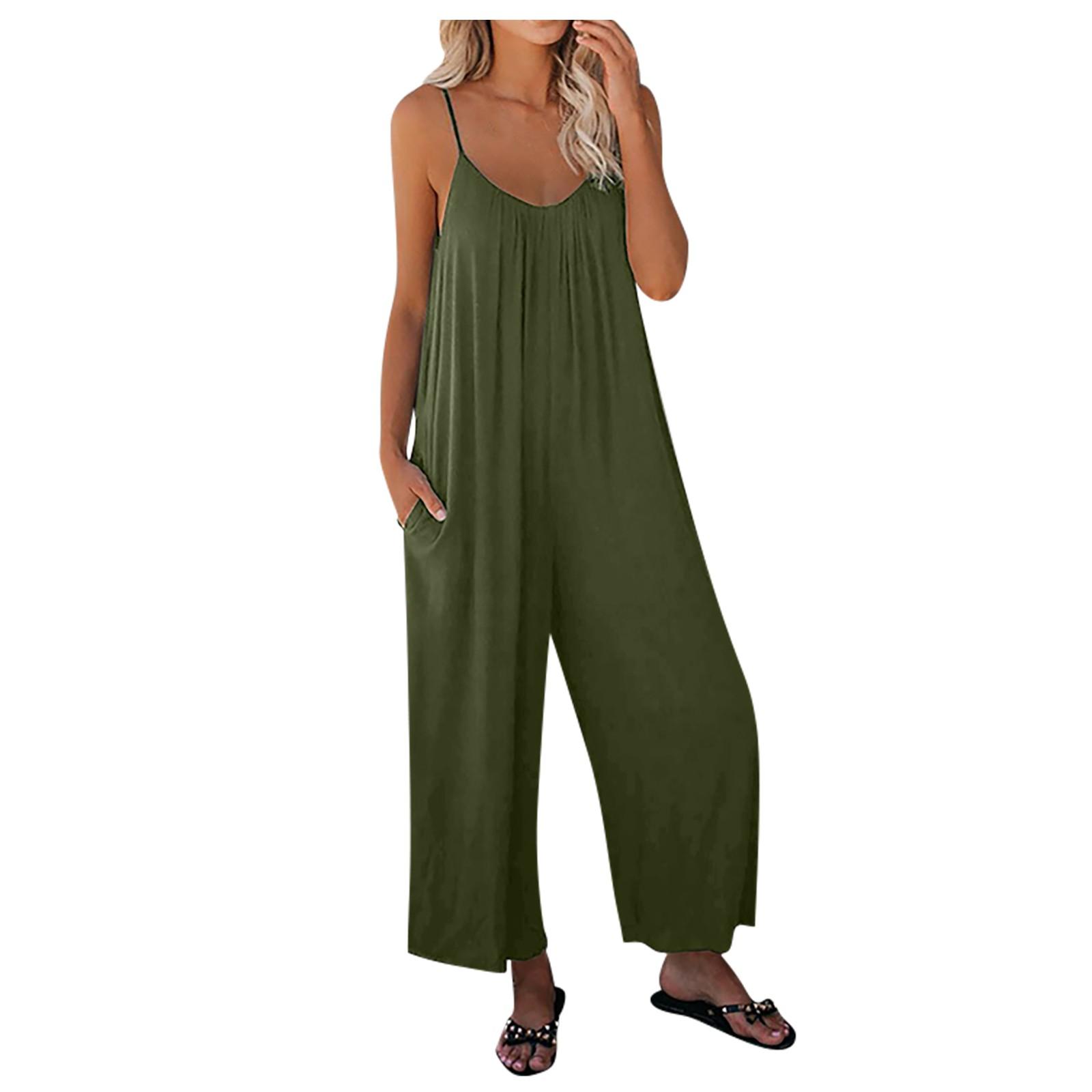 Женский повседневный однотонный свободный комбинезон большого размера с карманами — фото 3