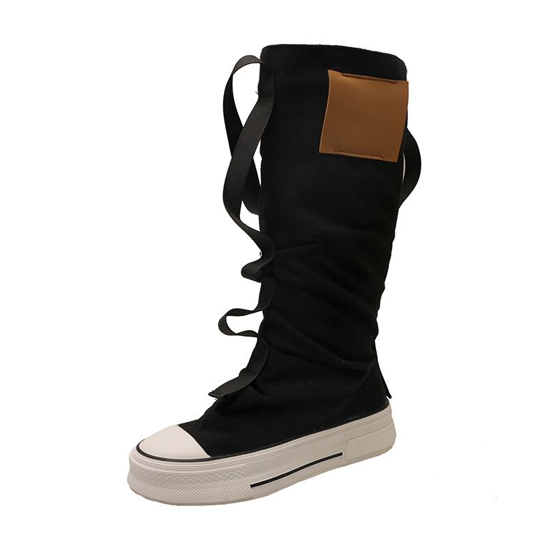 Fashion New Women's Boots Fashion Mid-calf Canvas Boot Breathable Casual Boots Designer Women Pants Tube Stack Boot Student Canvas Boots