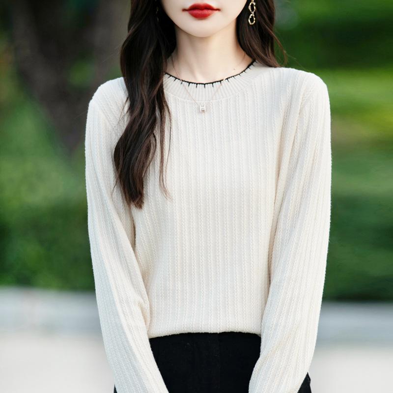 Autumn Winter Round Neck Casual Fashion Patchwork Bottomed Sweater Women Solid Color All-match Knitting Top