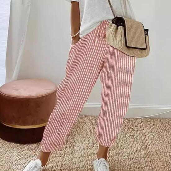 Pantaloni casual a righe da donna estivi, larghi, con elastico in vita
