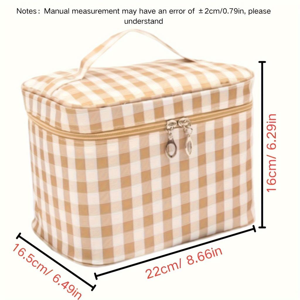1 stuk schattige roze en witte make-uptas met chevronprint en handvat - Duurzame, draagbare reis-make-up organizer met meerdere vakken voor damescosmetica