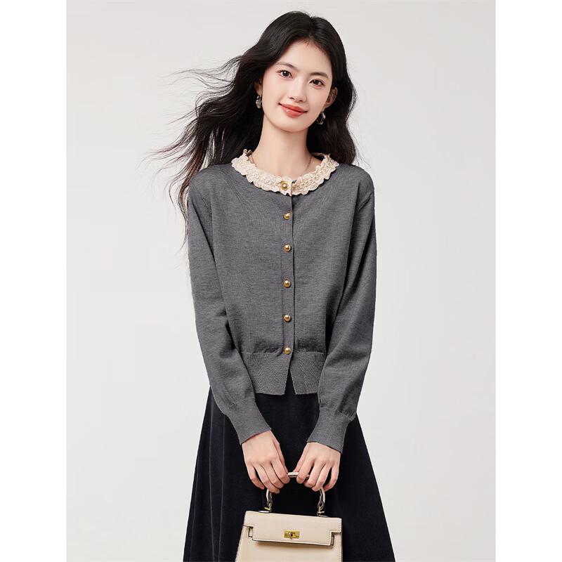 Xinfeiyu Women's Chic Ruffled-Collar Knitted Cardigan