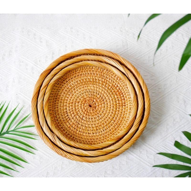 3PCS Storage Tray Multifunctional Woven Basket Handmade Kitchen Storage Box Tabletop Tray Suitable for Home Party Decoration