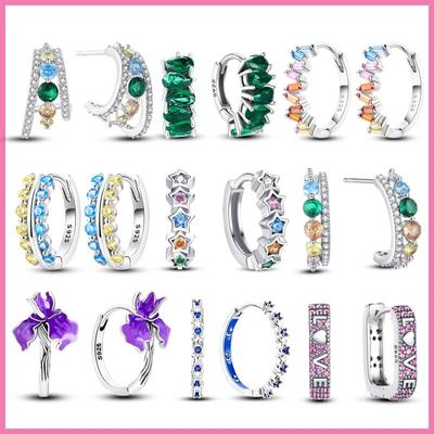 100% 925 Sterling Silber Corlorful Zirkon Funkelnde Pflastern Doppel Creolen Für Frauen Hochzeit Verlobung Party Luxus Schmuck