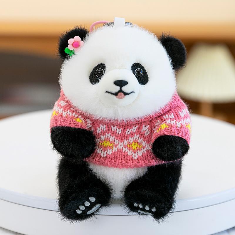 Cartoon Sweater Panda Plush Pendant for Girls Traveling Slanted Mobile Phone Clip Panda Hall Souvenir Backpack Hanging Decoration