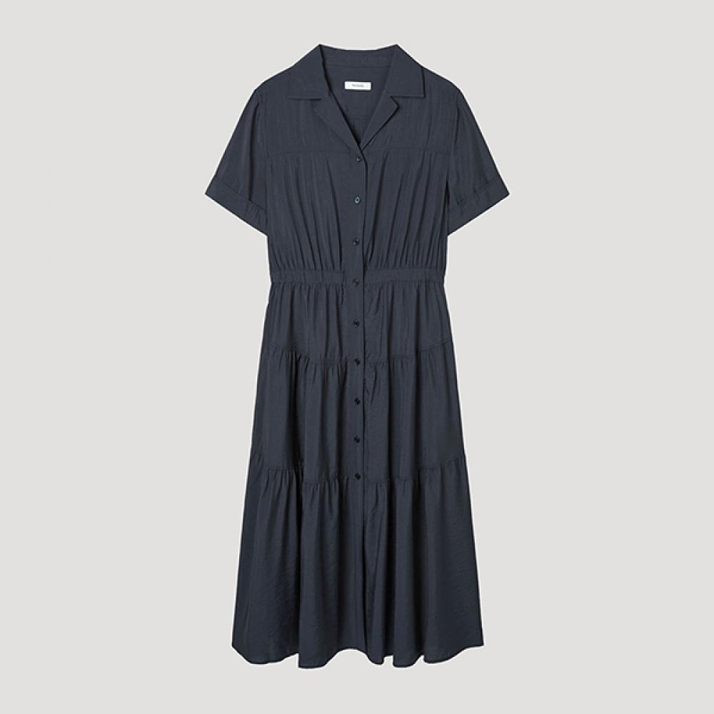 

[She S miSS] Open Collar Shirring Long dreSS Swwopp22020 Dn DARK NAVY/55