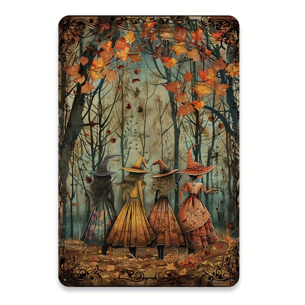 Enchanted Forest Witches Metal Tin Sign Fantasy Art Style Iron Wall Decor for Gym Cafe Garage Restaurant Home and Garden