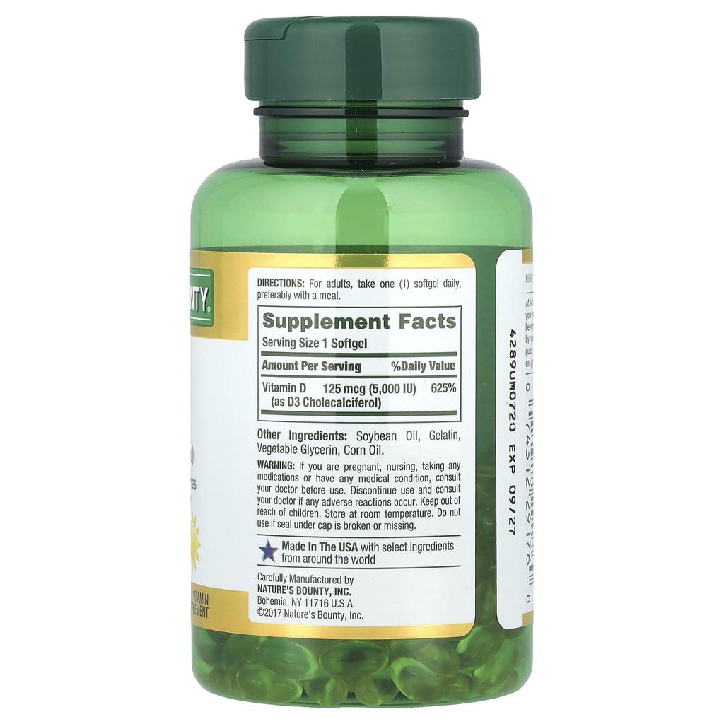 Nature's Bounty D3, 125Mcg(5,000Iu), 240 Softgels