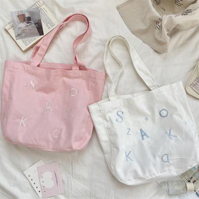 3 Letras Bordadas Macaron Ombro Pequena Fresca Estudante Portátil Bolsa de Lona Bolsa de Lona Feminina Bolsa
