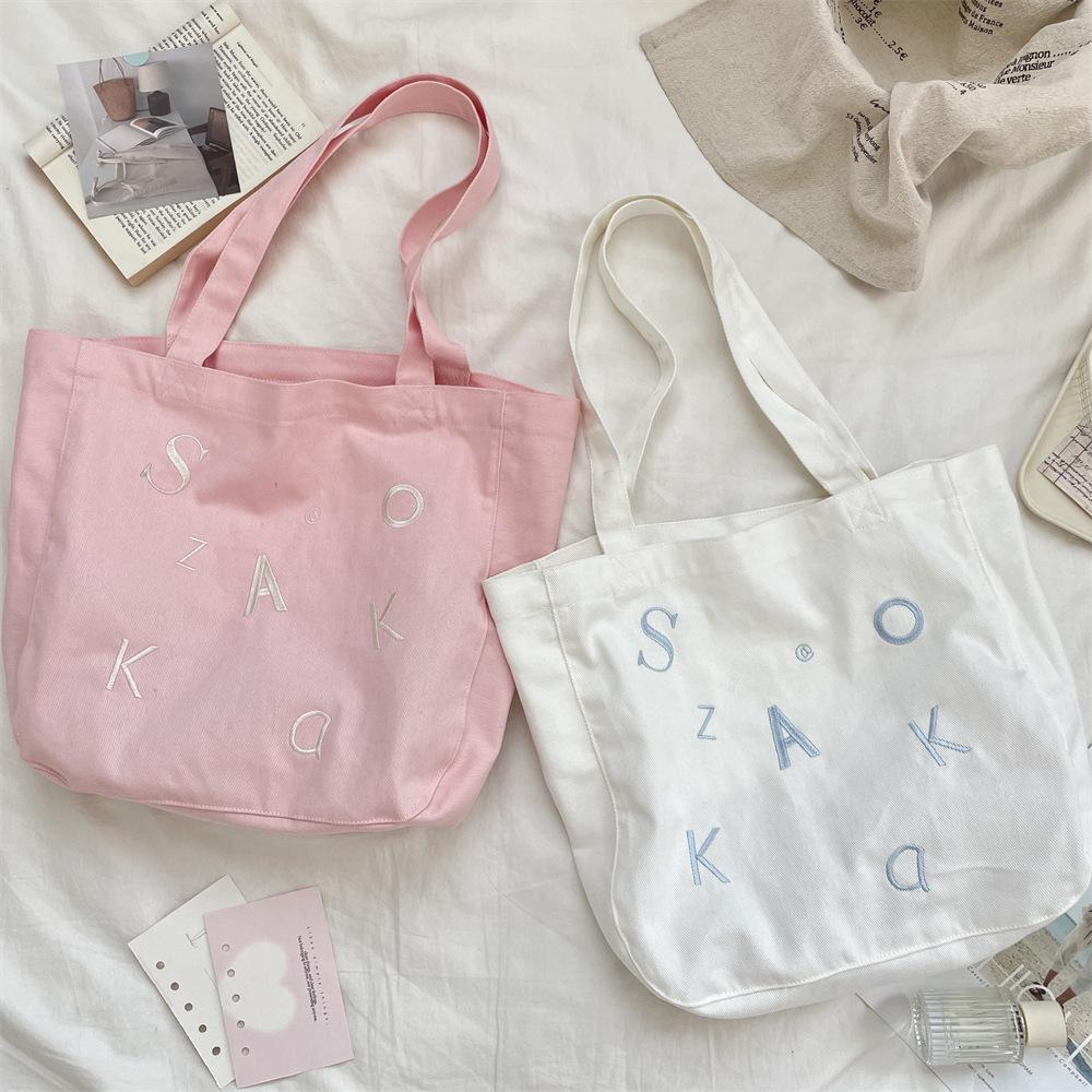 3 Haftowane Litery Makaronik Na Ramię Mała Świeża Studencka Ręczna Płócienna Torba Damska Torba Płócienna Torba