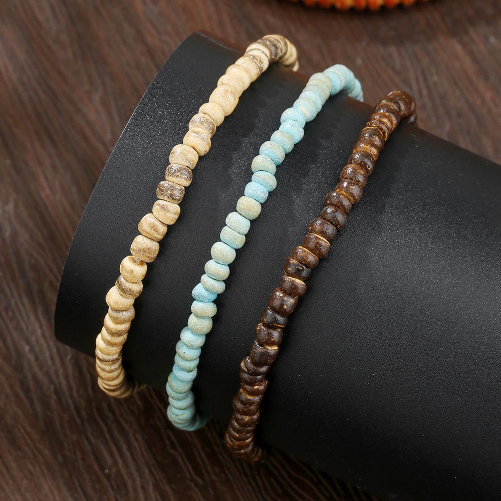 Vintage Layered Mixed Colors Wood Beads Bracelet Bohemian Men Handmade Bracelet Hip Hop Jewelry Fashion Women Accessories