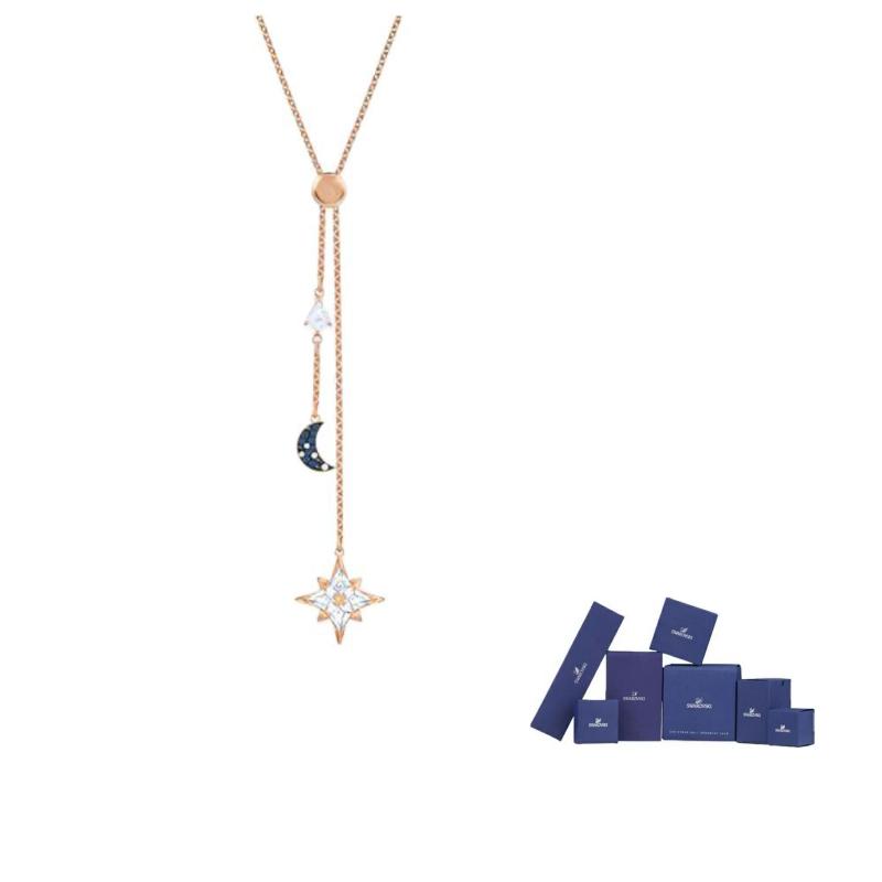 Swarovski Symbolica Y-förmiger Stern Mond Schneeflocke Dunkler Farbverlauf Metall Halskette Damen Halskette 5494357