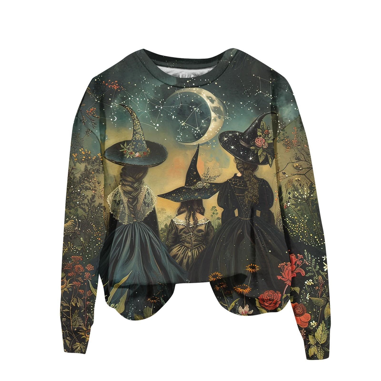 Женская мода повседневная толстовка с капюшоном с длинным рукавом и принтом на Хэллоуин — фото 3