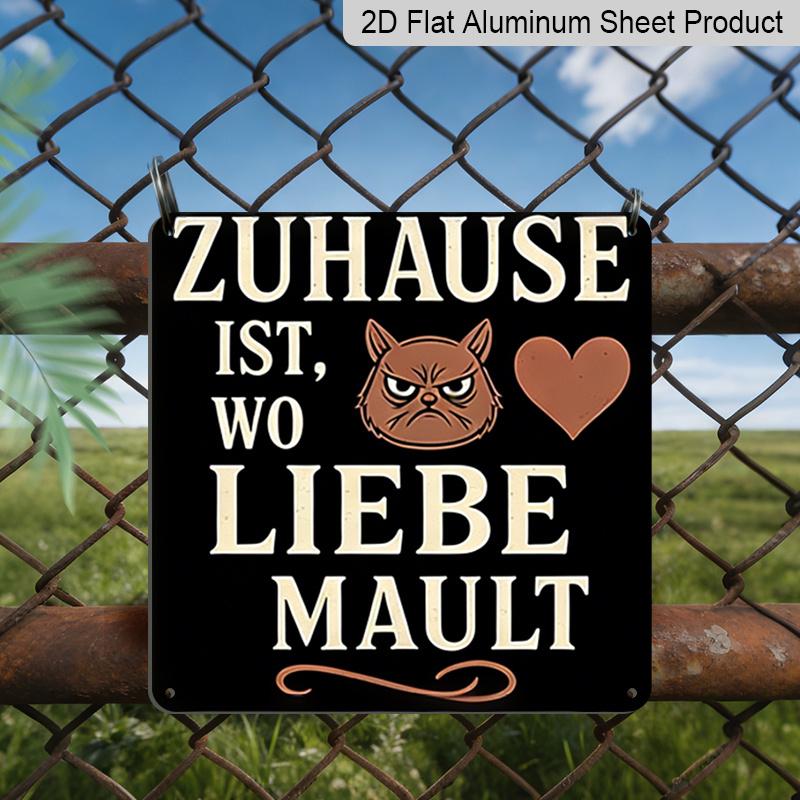 

2D Flat, 1pc German Cat Metal Wall Sign with Sassy German Phrase ZU HAUSE IST WO LIEBE LEIBE MAULT (At Is Where Love Growls) - Retro Decor for Cat 20*20cm