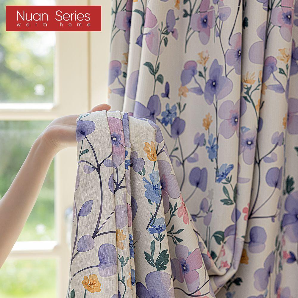 1PC Nuan Series Gentle and Romantic Style Blackout Curtains Purple Floral Print Curtains for Bedroom Living Room Balcony Window for Home Decor