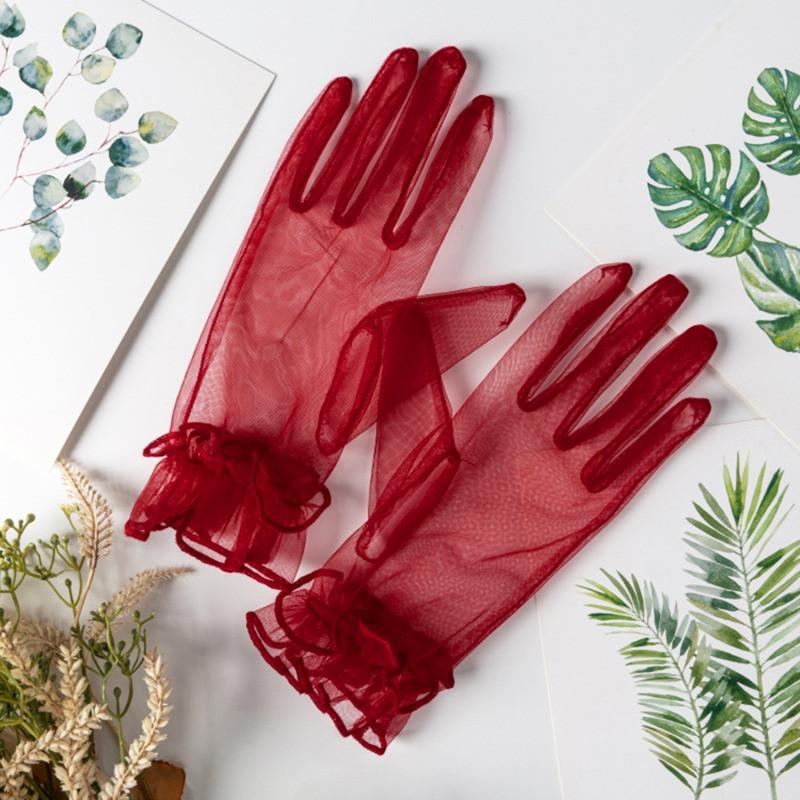 Women Black Summer Uv-Proof Driving Gloves Mesh Fishnet Gloves Lace Mittens Full Finger Girls Lace Fashion Gloves