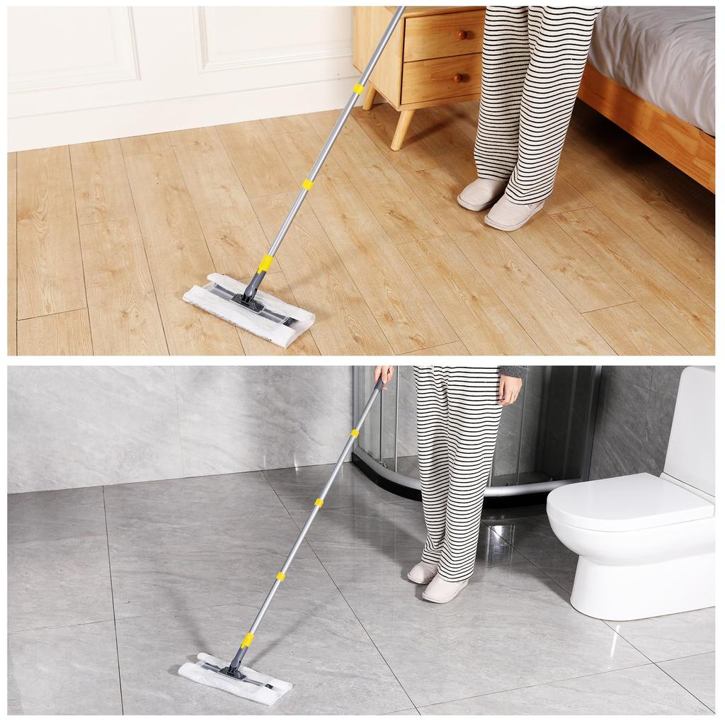 CLEANHOME Floor Floor Adjustable Length for and Includes 10 Dry Sheets Wiper, Mop, 4-Section Pole, (40cm-120cm), Wet/Dry Mop, Balconies, Entryways,