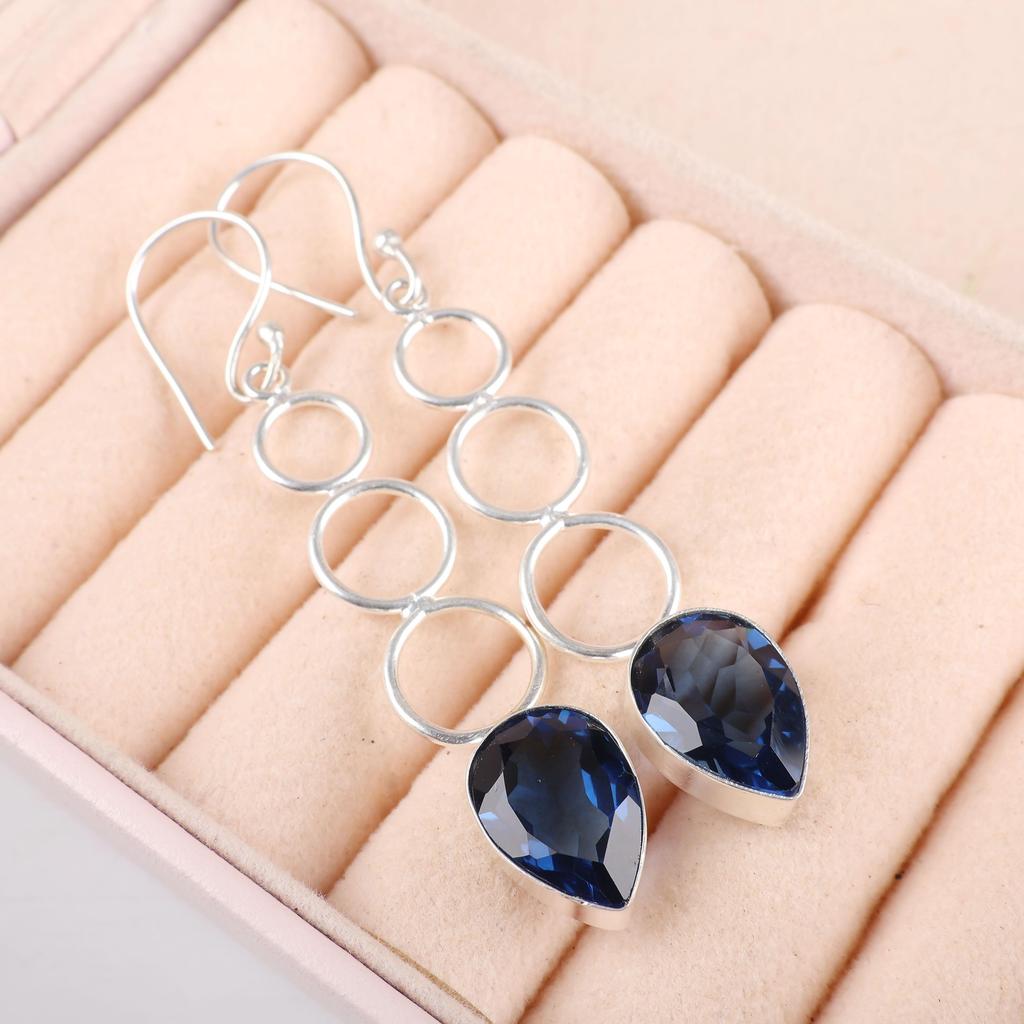 London Blue Topaz 925 Solid Sterling Silver Earrings, Handmade Gemstone Earrings Jewelry, Wonderful Earrings For Anniversary Gift