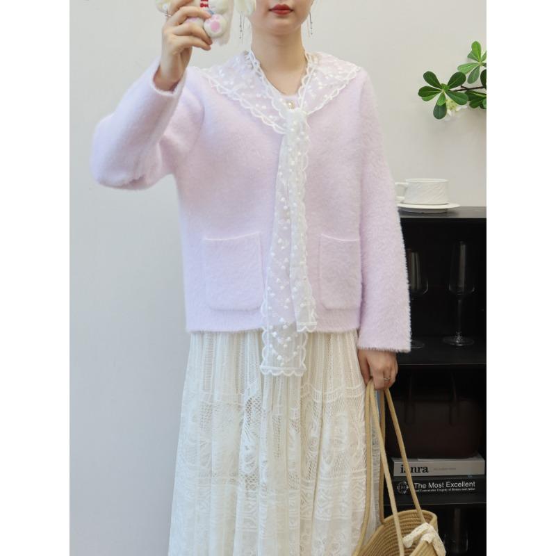 Autumn and winter new lace shawl imitation mink velvet knitted cardigan soft waxy temperament sweater jacket women