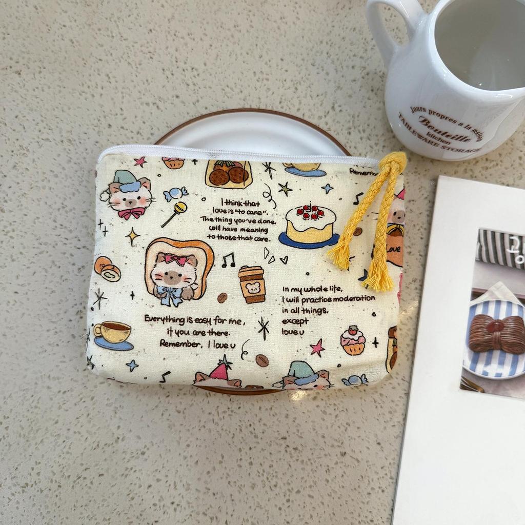 Adorable Blue Cartoon Makeup Bag: Mini Pure Cotton Coin and Earphone Pouch, Lipstick Carrier, Portable Storage.