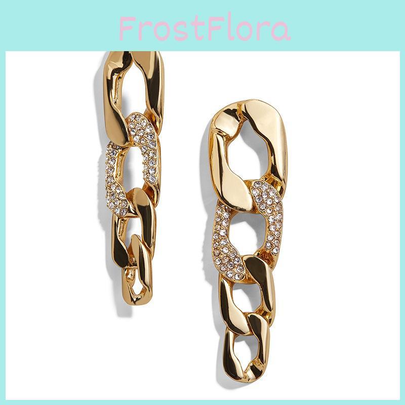 Luxurious Alloy Geometric Earrings For Women With Trendsetting Chain And Crystal Elements