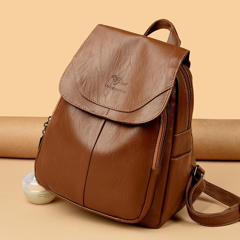 Soft Leather, Fashionable and Versatile Backpack, Large-capacity Travel Bag for Women