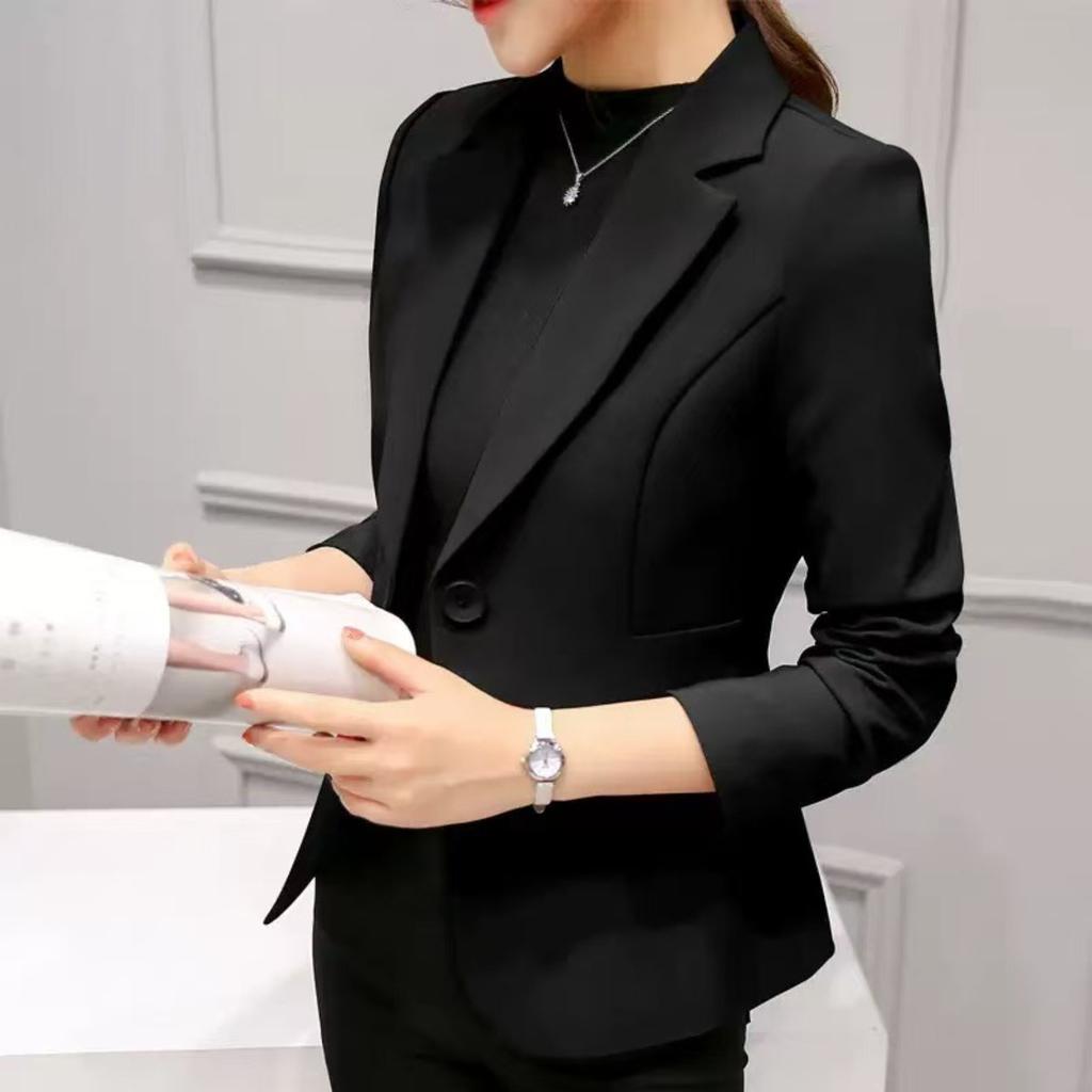 Women's Lapel Collar Long Sleeve Slim Fit Blazer Solid Casual Commuter Short Coat