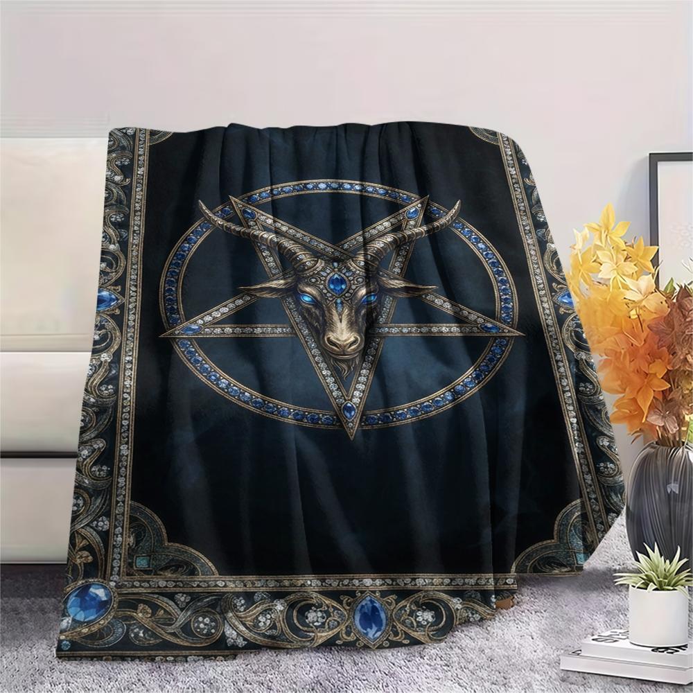 1Pc Satan's Pentagram Print Flannel Blanket, High quality Comfortable for All Seasons, Home Decor, Warmth and Comfort, Perfect for Christmas Gifts137