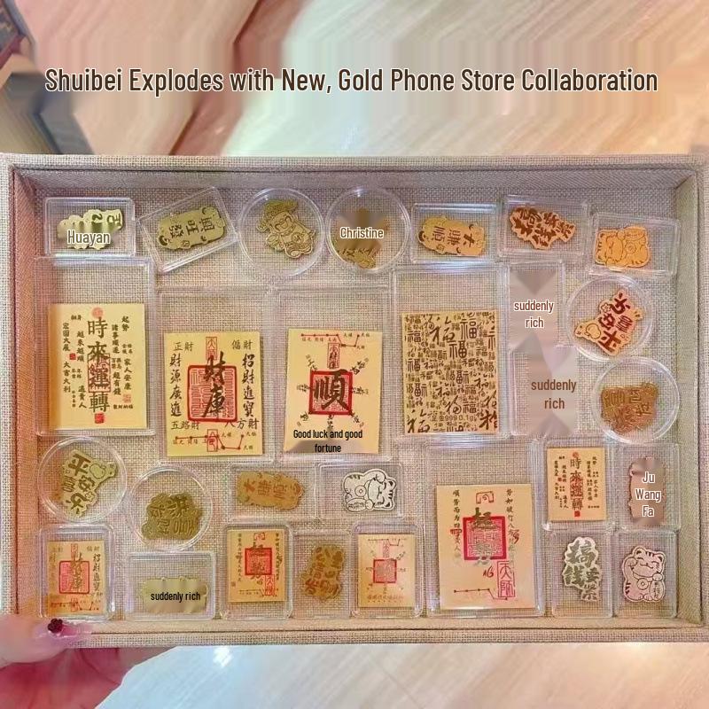 Year of the Horse Gold Lucky Cat Phone Sticker – 999 Pure Gold, Get Rich Charm, Small Gift