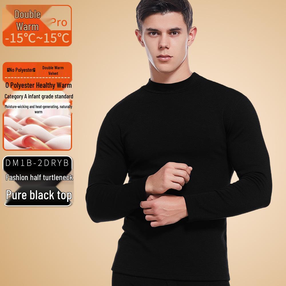 Men's Seamless Polyester Base Layer: No-Pill V-Neck, Round Neck, Mid-High Neck, Warm Autumn Top & Pants
