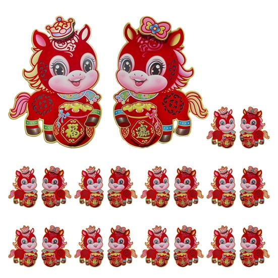 10 Pairs Chinese New Year Door Stickers Zodiac Horse Wall Decals 2026 Year of Horse Couplets for Spring Festival Home Party Decor
