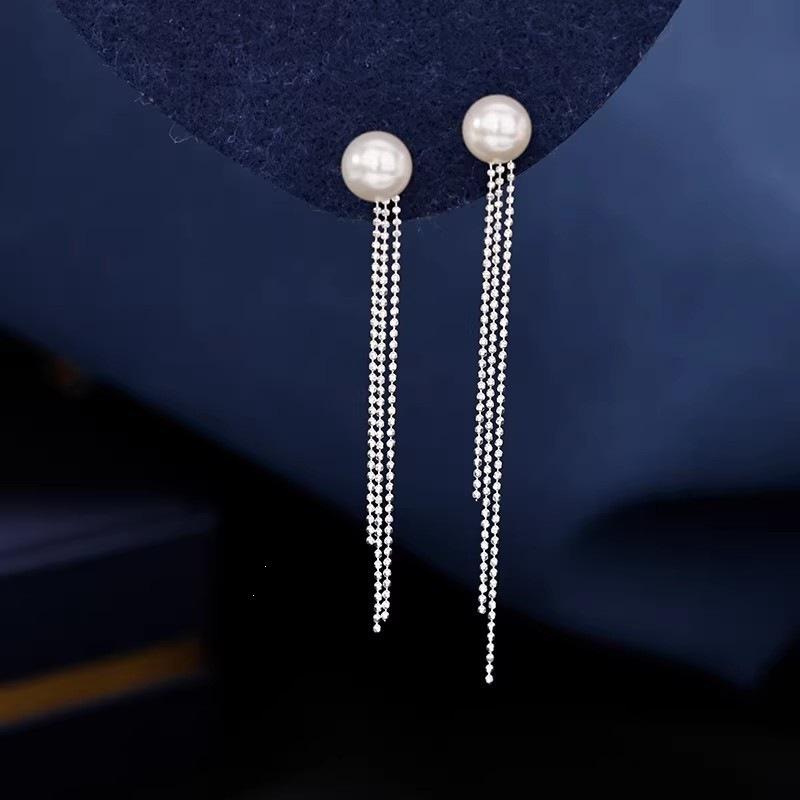 S925 Silver Pearl Tassel Stud Earrings: Elegant, Face-Slimming Accessories