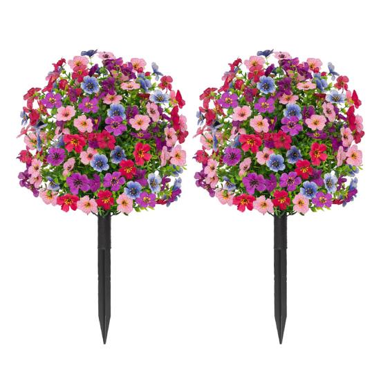 Artificial Violet Topiary Ball UV Resistant Violet Blooms Fake Evergreen Plants Flowers Brush with Ground Spike for Outdoor Indoor Garden Decor