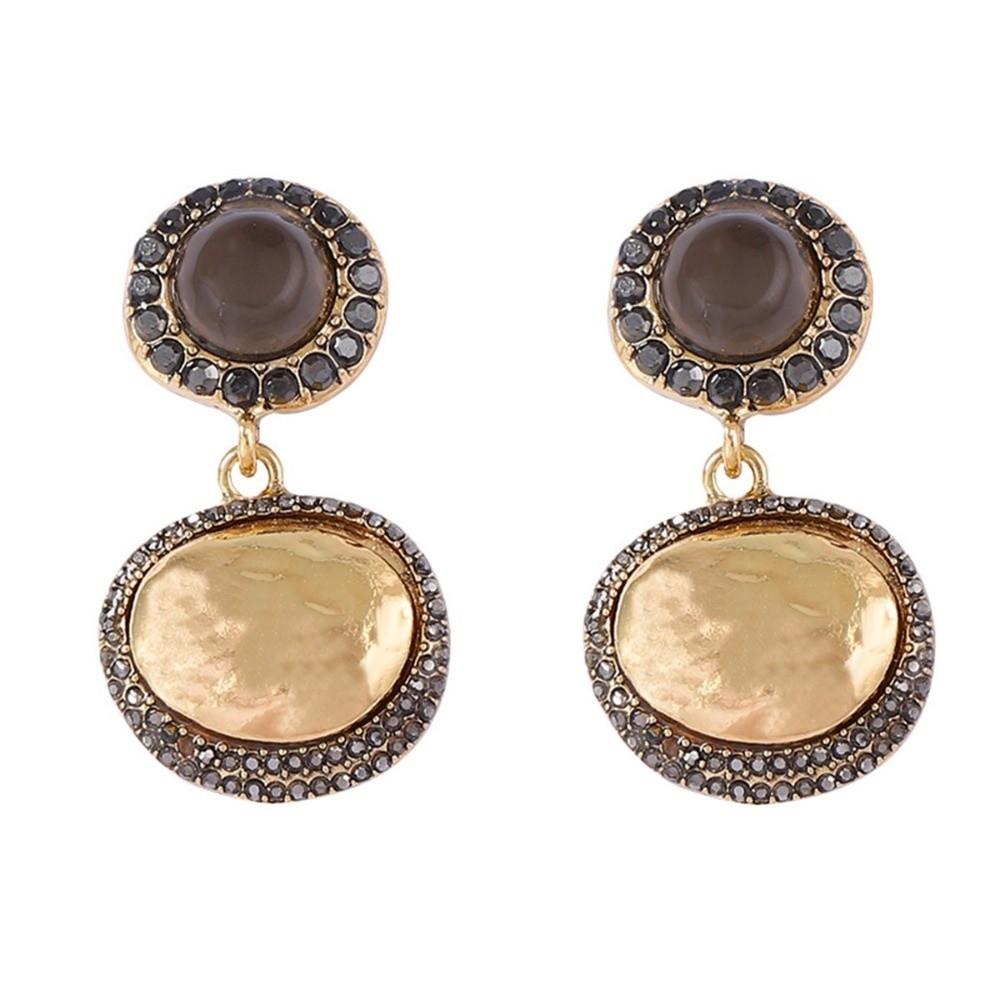 Vintage Trend Dangle Earrings Round Pendant Rhinestone Earrings Drop Earrings  for Birthday Gift золотой