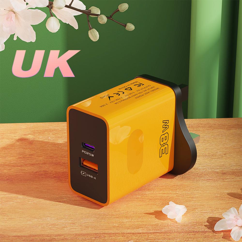 38W Dual-Port USB+PD Fast Charger with EU/US/UK Plug