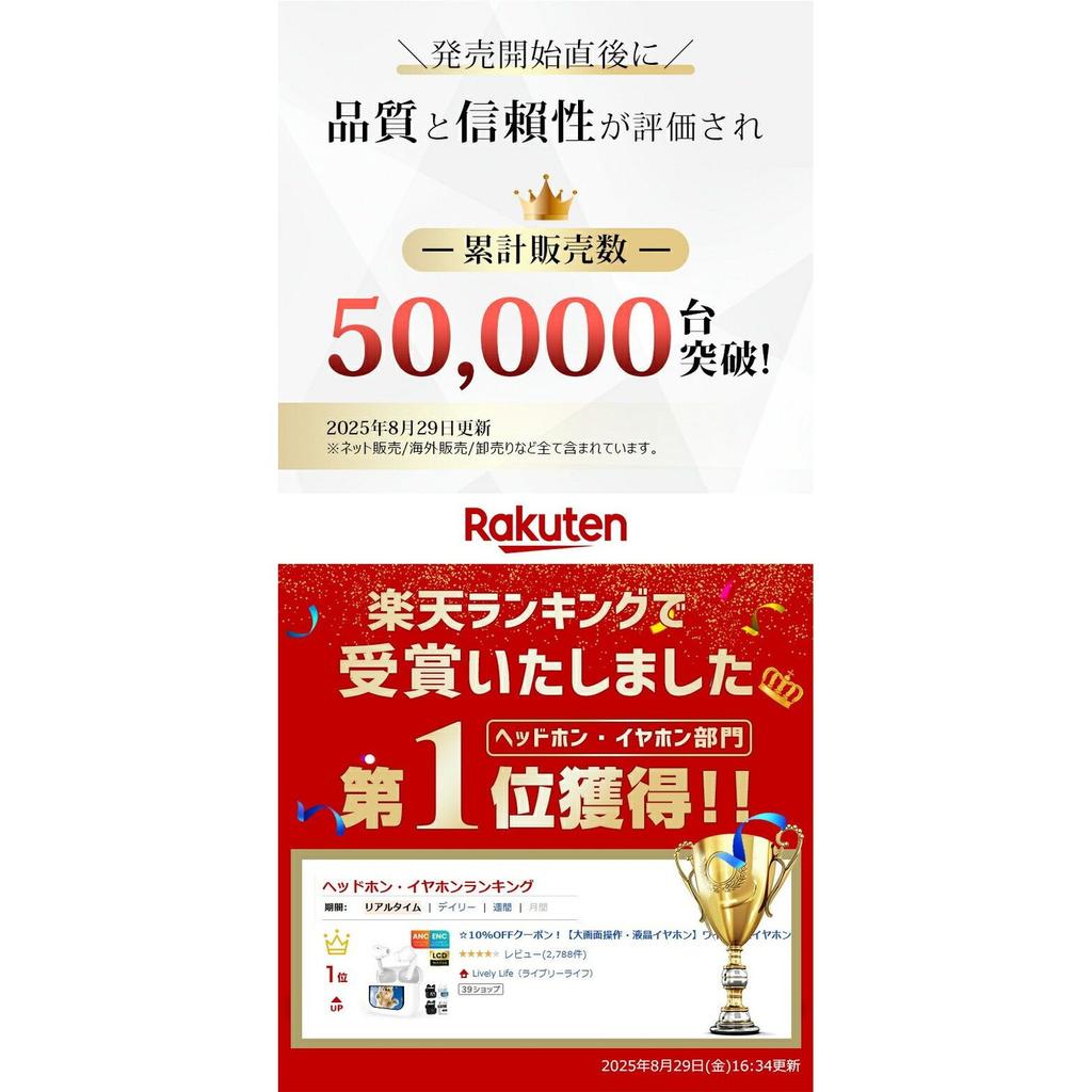 1880 yen 1000 OFF coupon Large screen operationBluetooth 6.0Wireless earphones battery level display 36 hours continuous playback HiFi sound quality