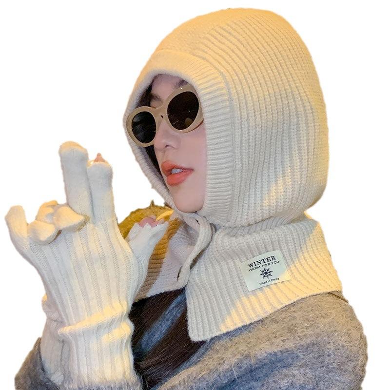 Women's scarf integrated knitted warm hat autumn and winter cold gloves outdoor one-piece children's wool cape hat