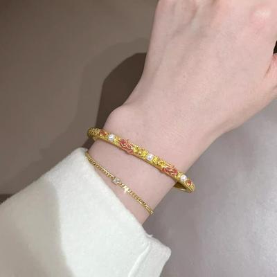 Exquisite Enamel Sand Gold Koi Bangle - High-End 2025 Brushed Design