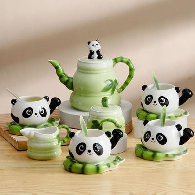 Panda kávové hrnky s podšálkem, lžička, kreativní keramické hrnky, horký čaj, láhev s vodou, 250ml, vánoční dárek k narozeninám