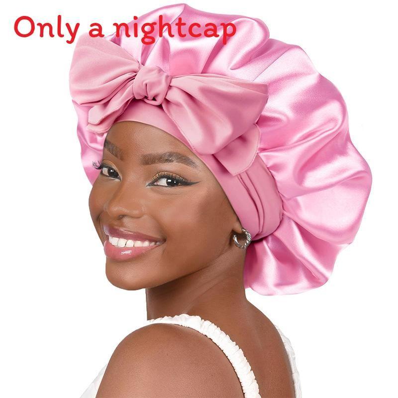Bonnet de Nuit en Satin pour Femmes avec Nœud Papillon Lien Réglable Soin des Cheveux Bonnet de Nuit Doux en Soie