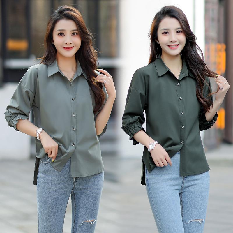 Summer loose women's shirt Korean version solid color slim fit women's shirt half sleeved thin breathable top women's outdoor wear