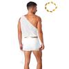 Mens Ancient Greek Costume One Shoulder Skirted Bodysuit Gold Leaf Headpiece Mythology Cosplay Set