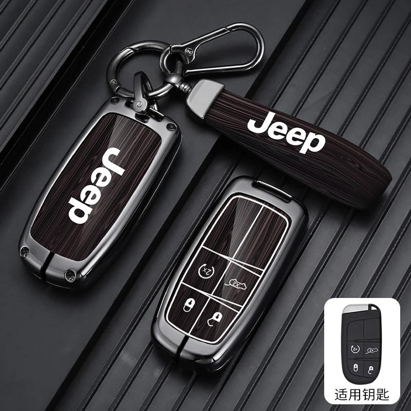For Jeep Zinc Alloy Wood Grain Car Key Case For Jeep Grand Cherokee WK2 KL Wrangler JK Renegade Commander Compass 2018 2022 A