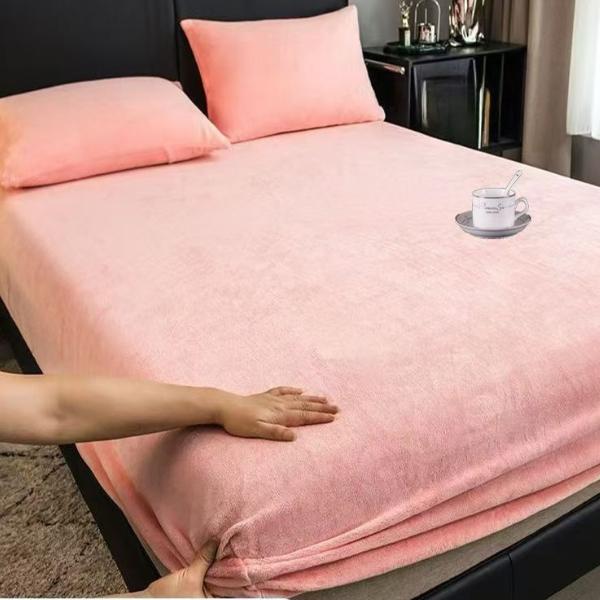 Vintervarm solid flanell elastisk bånd Lakenmadrassbeskyttertrekk Supermyk Koselig kingsize dobbeltseng laken uten putevar