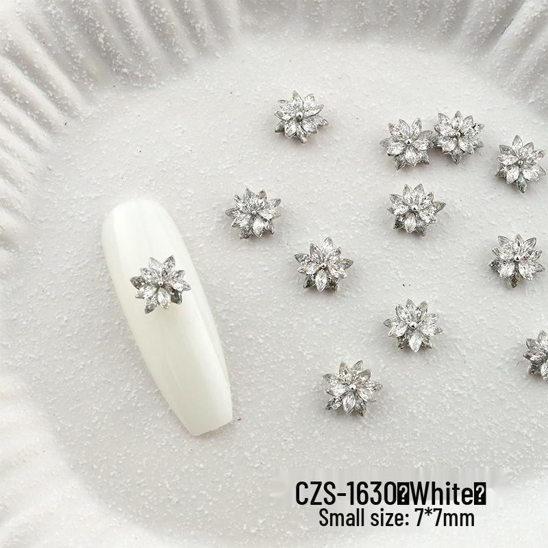 Двухслойные стразы для нейл-арта из циркония в виде снежинок - Белый и Шампанский