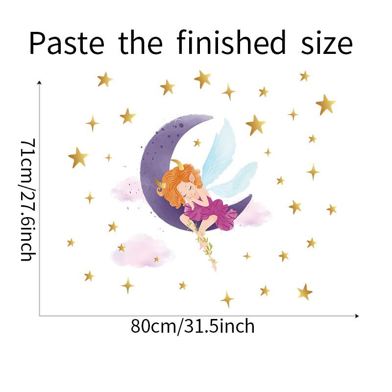 Goodnight Moon Girl with Stars and Clouds Wall Sticker Self-Adhesive Removable for Kids Room Nursery Home Decor