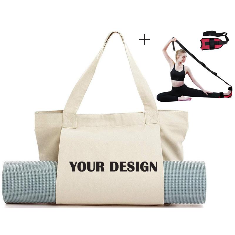 

Buylor Custom Yoga Tote Handbag Pilates Mat Bag Paired With Yoga Strap Reusable Canvas Storage Bags for Fitness Dance Gym Travel