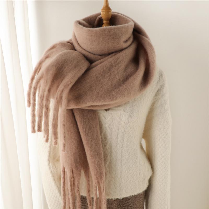 Winter Warm Solid Color Scarf Solid Color Versatile Winter Warm Extended Fringed Scarf Couple Scarf